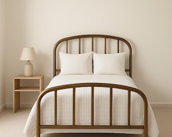 Antique Metal Full Headboard Footboard Double Bed Rustic Shabby Chic Primitive Frame Vintage Bedroom Furniture Farm Country Cottage