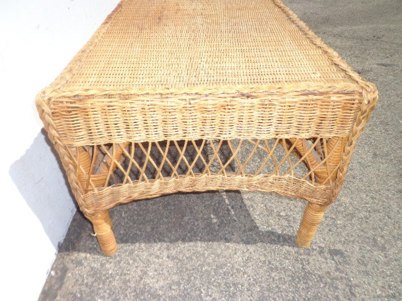 Wicker Coffee Table Vintage Rattan Boho Chic Peacock Hollywood Etsy