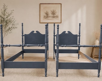 Pair of Antique Twin Beds Poster | Early American Spool Beds | PICK Your Color and Refinished To Order