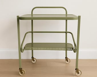 Vintage Mid-Century Metal Utility Cart – Two-Tier Rolling Bar Cart, Plant Stand