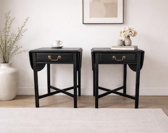 Customized Pair Vintage Wood Pembroke End Tables | Drop Leaf Nightstands - Refinished To Order