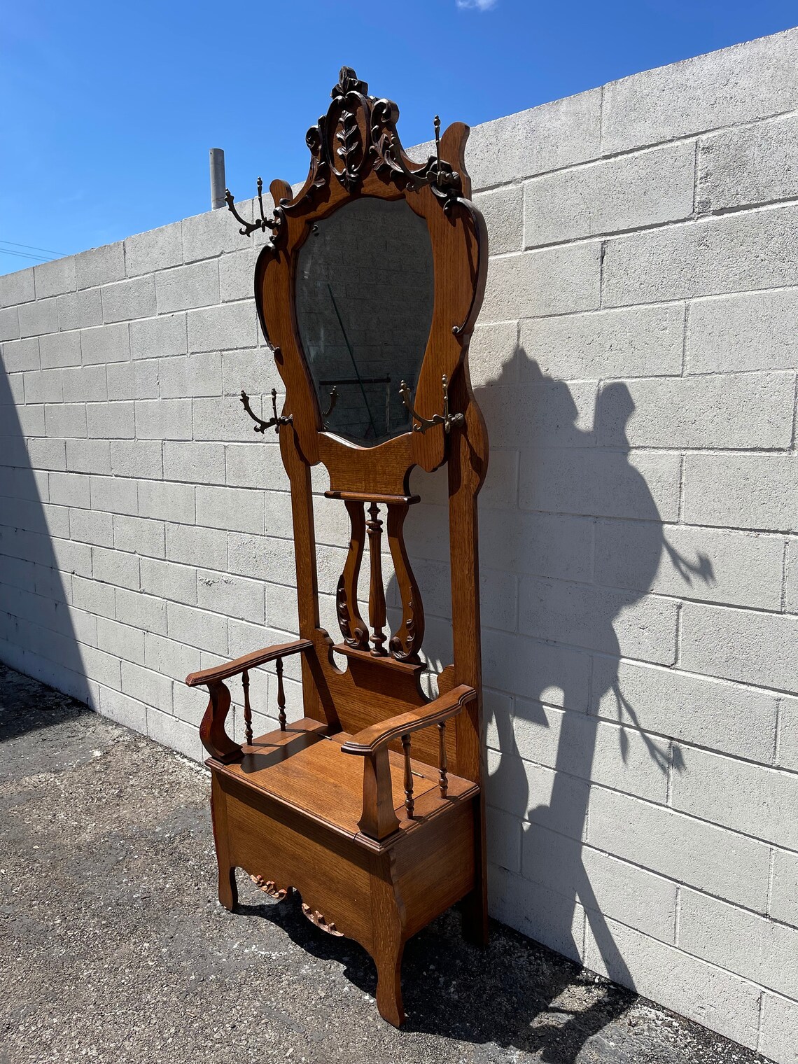 Antique Hall Tree Coat Rack Mirror Garment Rack Closet Entry Etsy