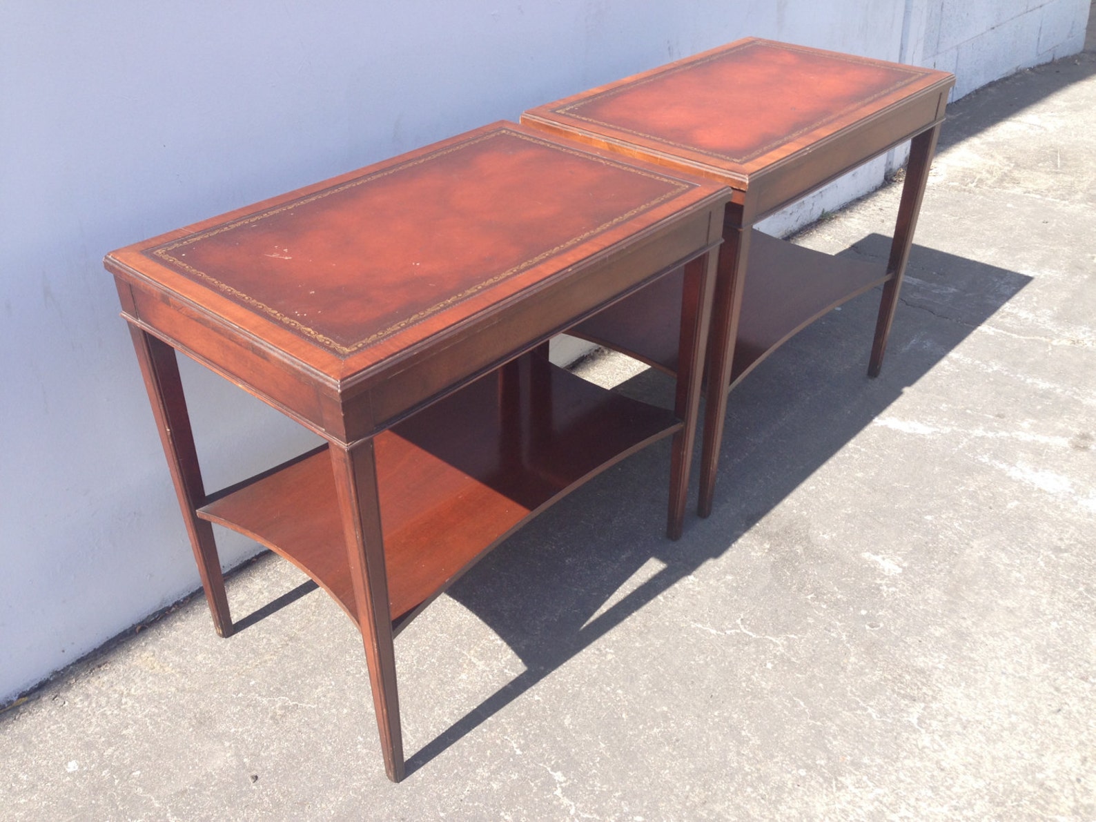 Antique Mahogany Leather Top Side Tables Nightstand French Etsy