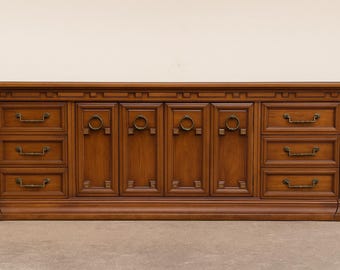 Vintage Mediterranean Credenza – Wood Dresser Buffet with Brass Hardware - CUSTOM PAINT AVAILABLE
