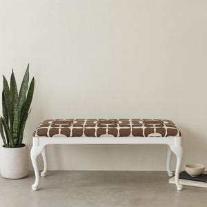 Modern Upholstered Bench with White Cabriole Legs