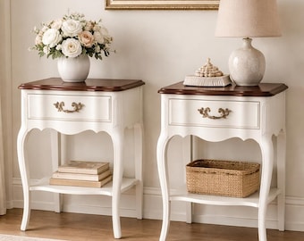Pair French Provincial Nightstands / Wood Bedside Tables - CUSTOM PAINT AVAILABLE