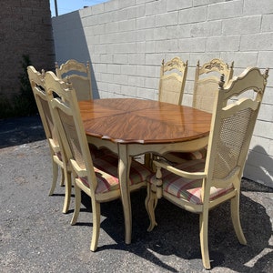 7pc Vintage French Provincial Dining Set Table and Chairs Kitchen Formal Furniture Wood Cane Country Traditional CUSTOM PAINT Avail image 6