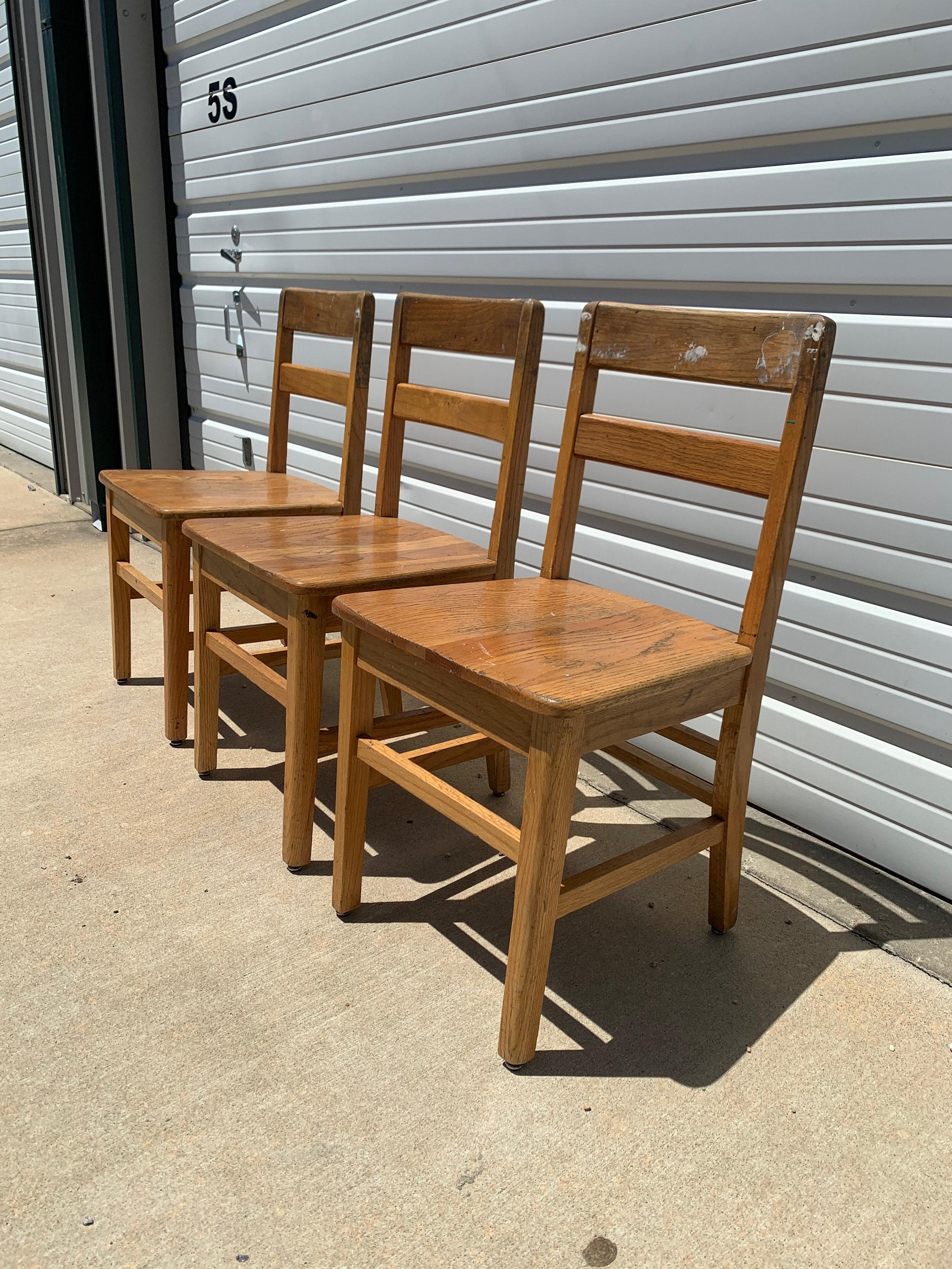 3 Antique Children s Chair Desk School Office Seating Stool Student Oak Wood Vintage Furniture Kids Children Teen Room Style Homeschool