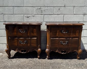 Pair of Vintage French Provincial Nightstands Bedside Tables End Side Table Regency Hollywood Bassett Bedroom Furniture CUSTOM PAINT AVAIL