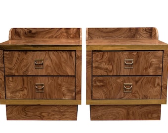 Pair of Post Modern Nightstands | Burlwood Style End Tables
