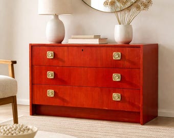 Danish Modern Red Stained Dresser by Egon Ostergaard for Svensk Möbelindustri | Mid-Century Scandinavian Chest