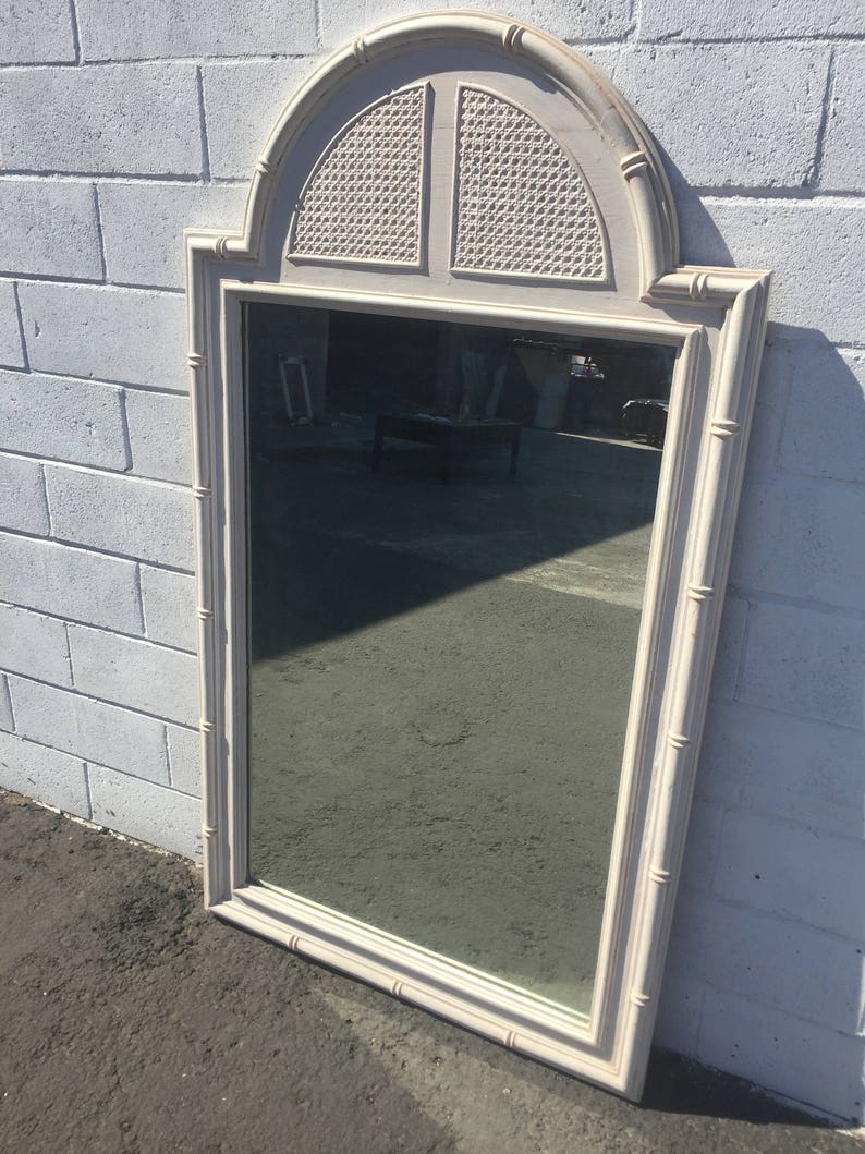 Mirror Faux Bamboo Vanity Bedroom Decor Hollywood Regency Chinoiserie Bohemian Boho Chic Campaign Mid Century Modern Custom Paint Available