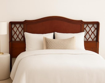 Vintage Chinoiserie Wooden Full Headboard – Carved Lattice Panels, CUSTOM PAINT AVAIL