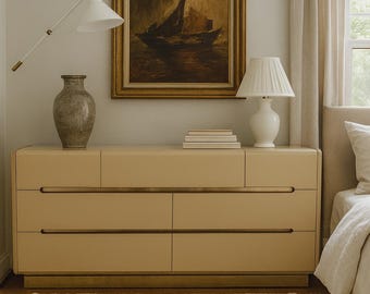 Post Modern Lane Furniture Seven Drawer Brass Plinth Dresser Gold 1980 Chest of Drawers Minimalist Media Console Bedroom CUSTOM PAINT AVAIL