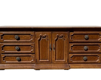 Vintage Mediterranean Revival Nine-Drawer Dresser with Center Cabinet | Credenza CUSTOM PAINT AVAILABLE
