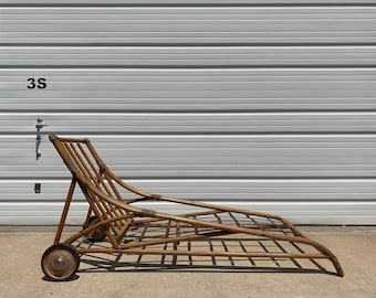 Antique Rattan Chaise Lounge Bamboo Bohemian Boho Chic Chair Armchair Wood Outdoor Furniture Pool Patio Regency Vintage Seating Mid Century