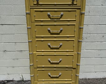 Vintage Thomasville Allegro Lingerie Chest Tall Dresser Faux Bamboo Bedroom Chest Drawers Chinoiserie Boho Chic Campaign CUSTOM PAINT Avail