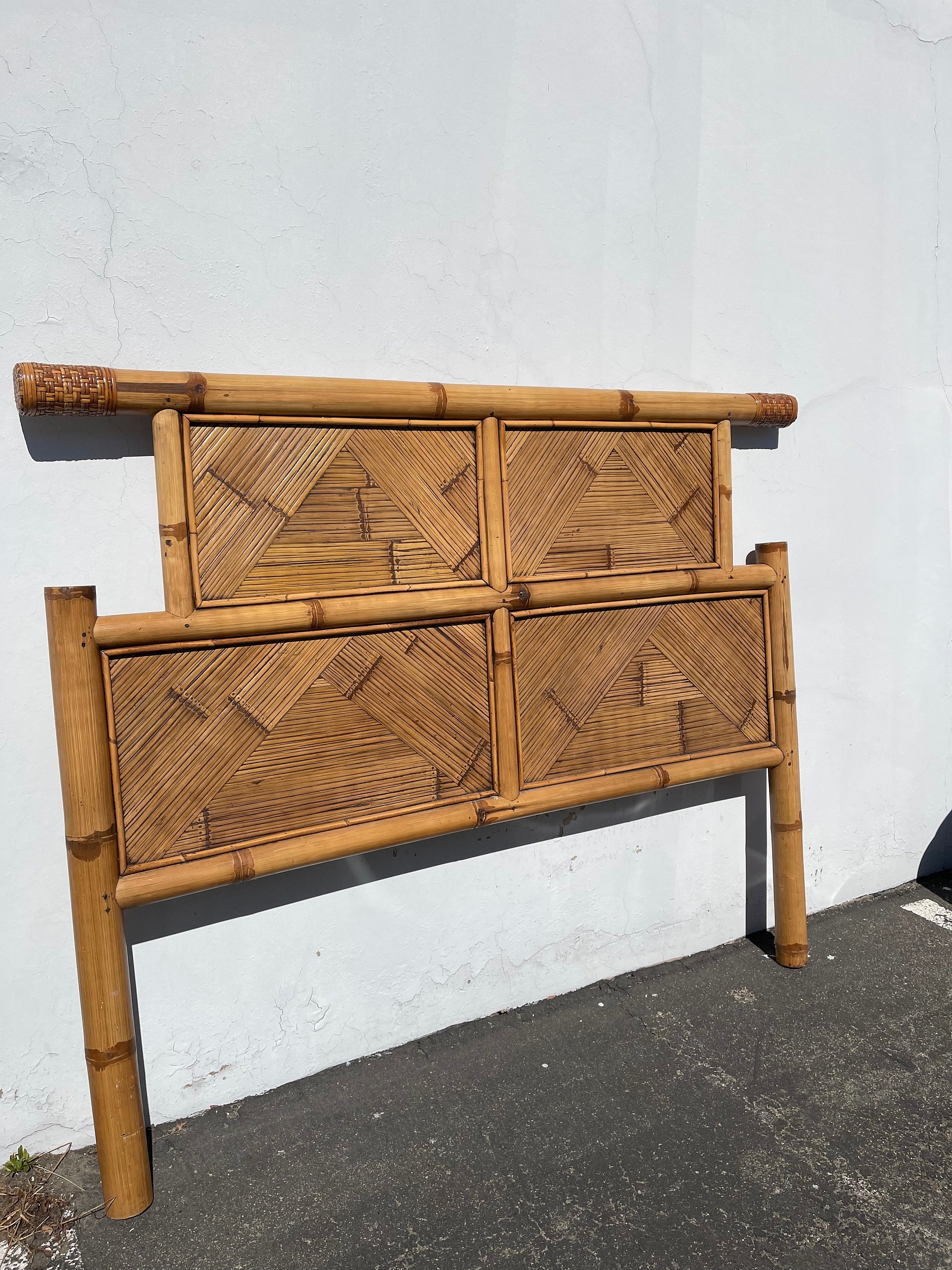 Headboard Queen Vintage Bamboo Bedroom Tropical Beachy Woven Etsy