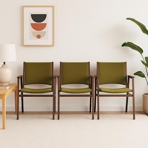 3pc Mid Century Modern Armchairs, Waiting Room Seating Bench