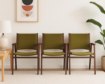 3pc Chairs Vintage Armchairs Antique Waiting Room Theater Stadium Seats Row Mid Century Modern Entry Way Seating Bench Metal Wood