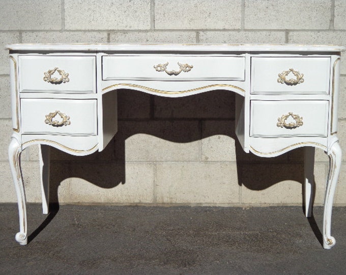 French Provincial Queen Anne Writing Desk Regency White Gold Etsy