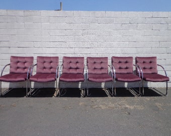 Set of Chairs 6 Armchairs Dining Cantilever Milo Baughman DIA Chrome Mid Century Modern Hollywood Regency Retro Vintage Seating Boho Chic