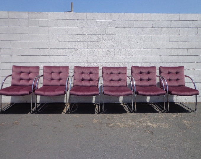 Featured listing image: Set of Chairs 6 Armchairs Dining Cantilever Milo Baughman DIA Chrome Mid Century Modern Hollywood Regency Retro Vintage Seating Boho Chic