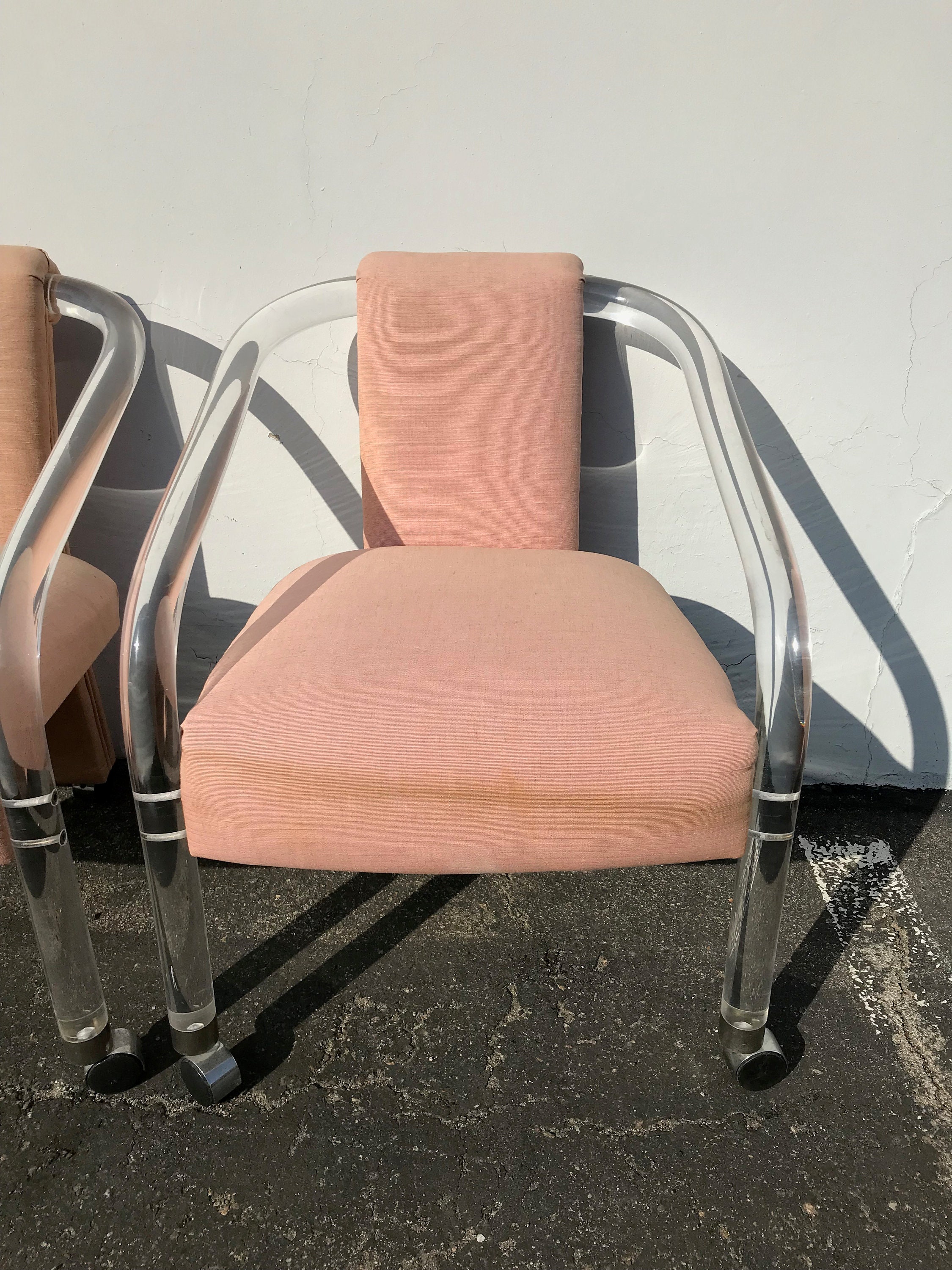 Lucite Dining Chairs Club Blush Pink Mid Centry Modern Charles Hollis