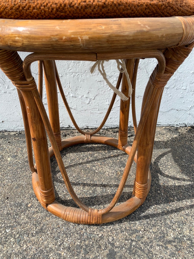 Rattan Stool Bentwood Bamboo Paul Frankl Style Ottoman Footrest Rattan Hassock Wood Vintage Seating Mid Century Furniture Bohemian Boho Chic image 5