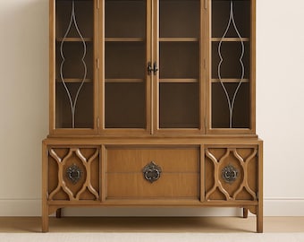 Antique China Cabinet Bookcase Chinoiserie Hollywood Regency Console Sideboard Dining Room Furniture Buffet Display Case CUSTOM PAINT AVAIL