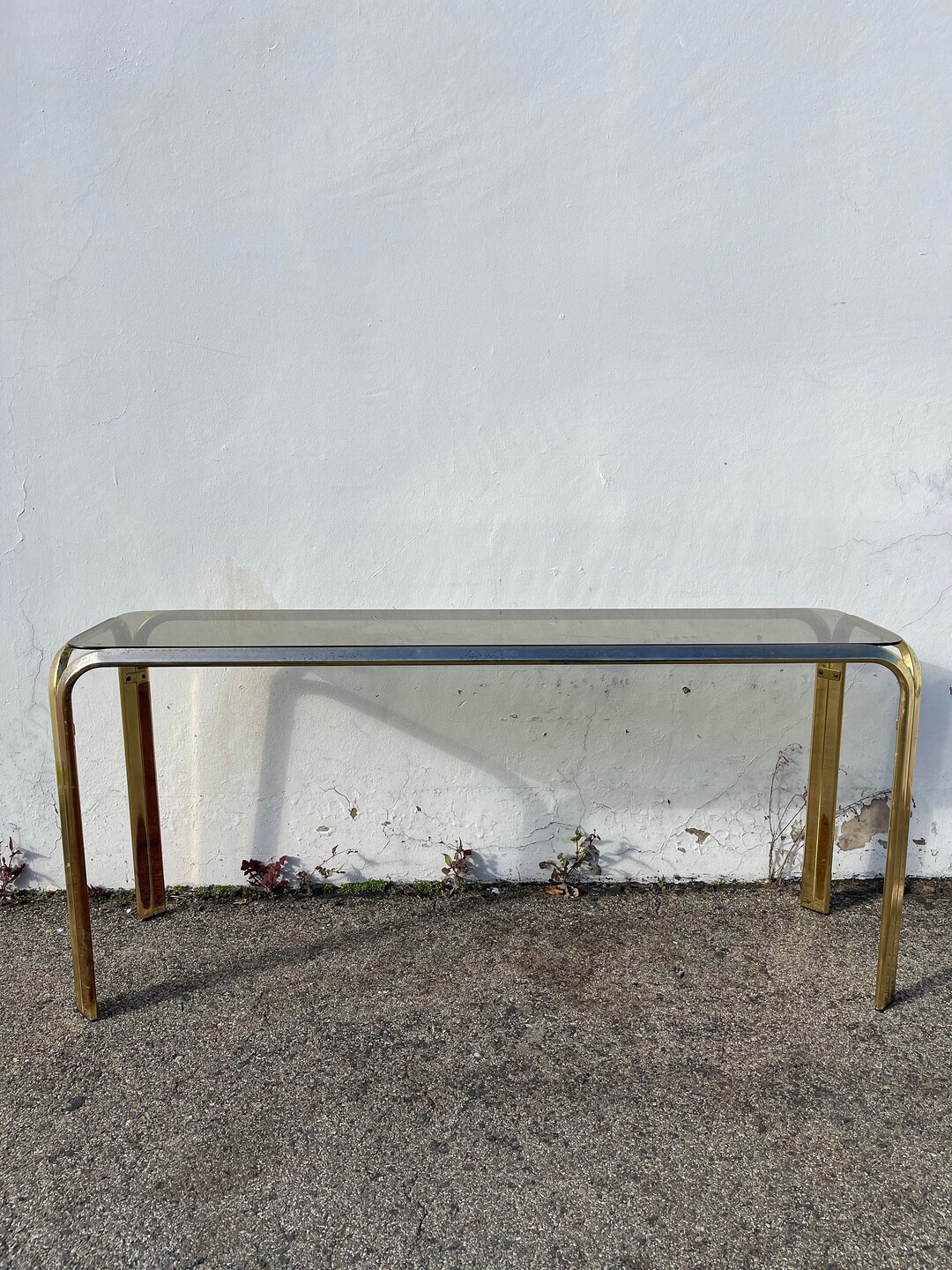 Vintage Gold Brass Finish Console Table Waterfall Design Bohemian Boho Chic Accent Stand Palm