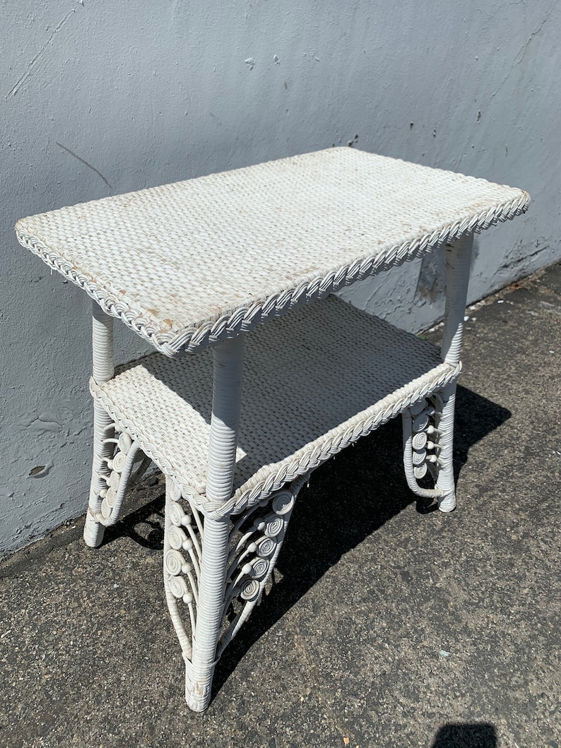 Antique Rattan Wicker Table Victorian Peacock Primitive Rustic Etsy