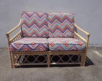 Rattan Sofa Couch Loveseat Seating Bohemian Boho Chic Peacock Coastal Cottage Vintage Seating Glam Chair Beach Decor Faux Bamboo Italy