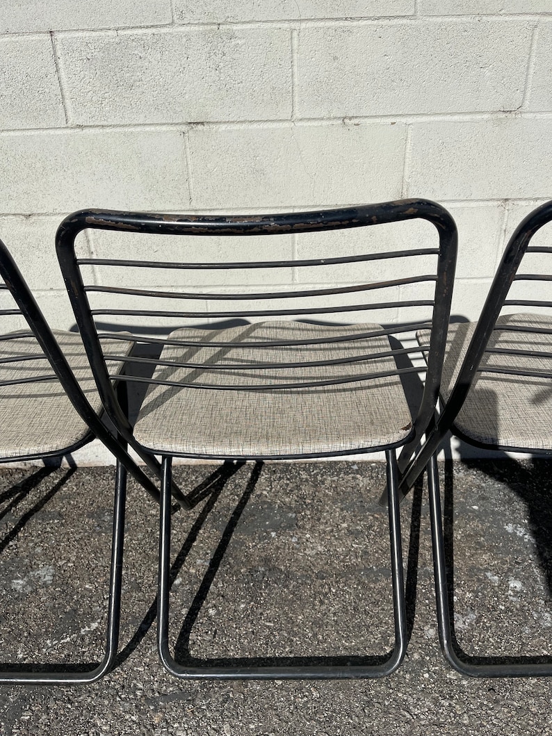 Set of 4 Folding Chairs Metal Vintage Antique Waiting Room Theater Stadium Seats Row Rustic Farmhouse Primitive Seating Chair Bench Country image 7