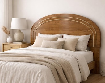 Postmodern Arched Headboard with Brass Inlay | Art Deco Style | Full / Queen Size