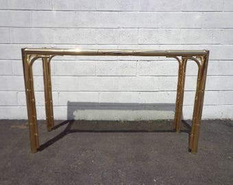 Faux Bamboo Console Table Brass Gold Bohemian Boho Chic Sofa Accent Stand Chippendale Chinese Palm Beach Chinoiserie Hollywood Regency Beach