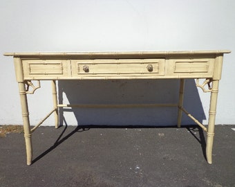 Vintage Desk Faux Bamboo Thomasville Allegro Mid Century Asian Rattan Chinoiserie Storage Console Boho Chic Writing Table CUSTOM PAINT AVAIL