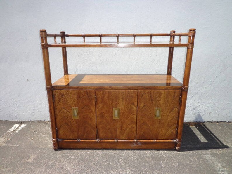 Bamboo Table Buffet Vintage Bar Tea Cart Server Console Tv Image 0