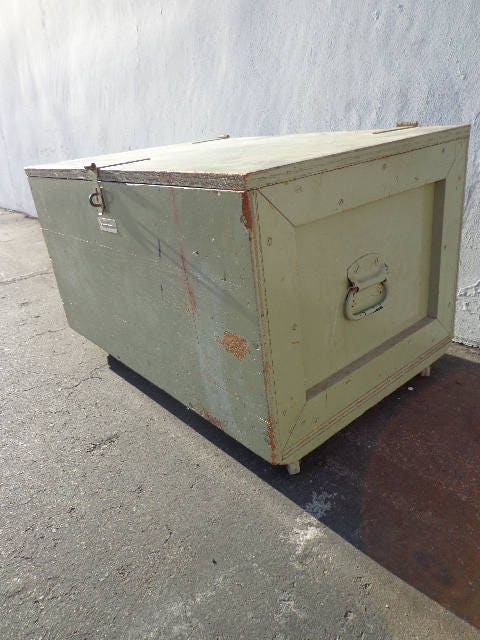 Vintage Wood Military Foot Locker Trunk