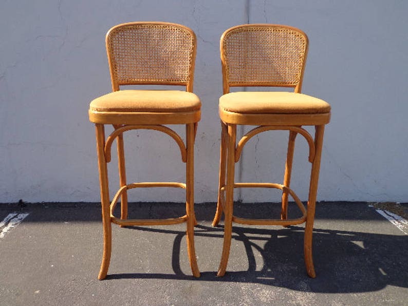 2 Bar Stools Thonet Bentwood Pair Of Dining Chair Wood Cane Image 0