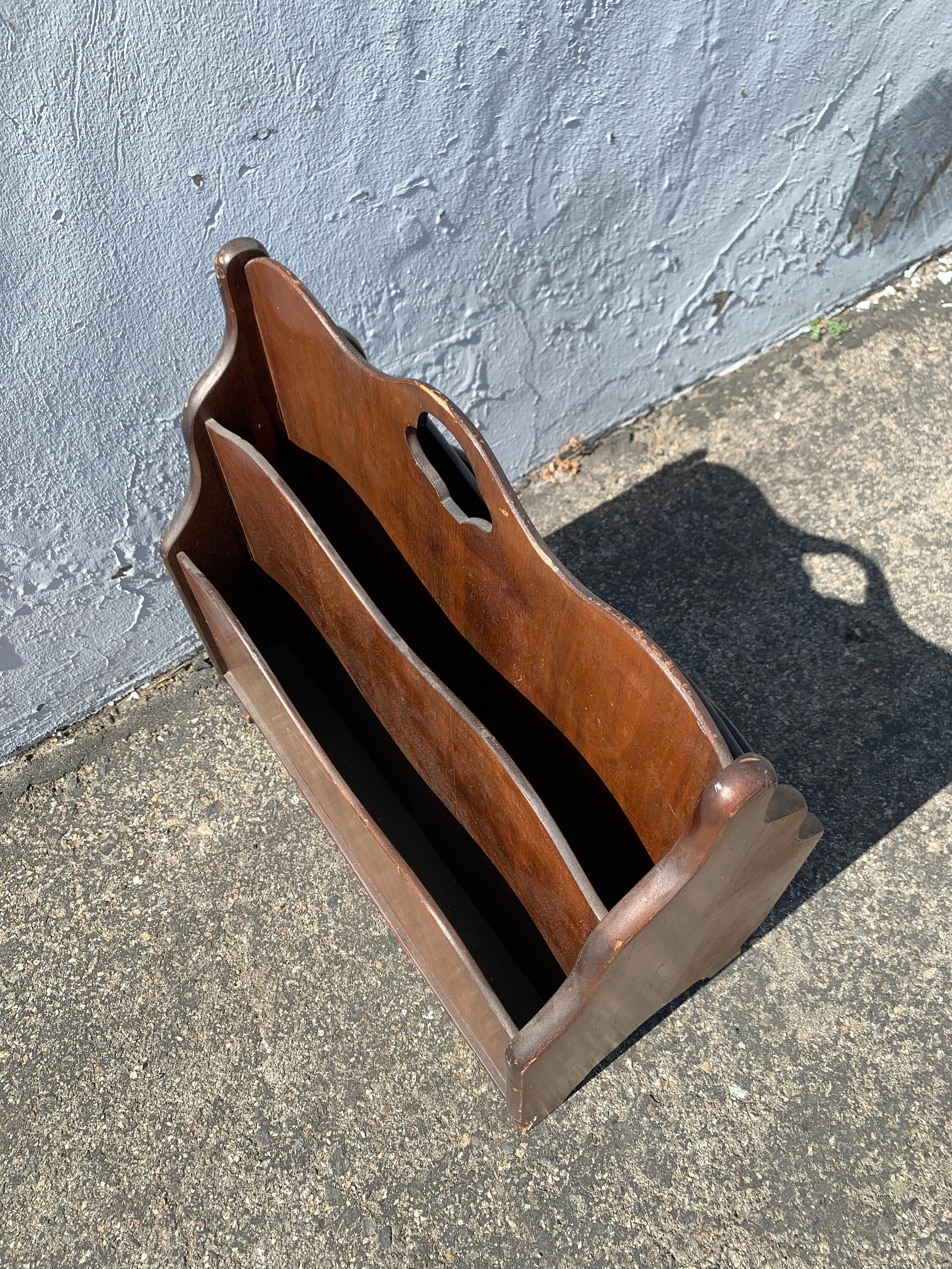 Traditional Antique Wood Book Holder Magazine Rack Storage Farmhouse