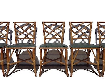 5 Chairs Chinese Chippendale Chic Hollywood Regency Rattan Armchair Seating Rattan Coastal Chinoiserie Bamboo Miami Seating Mid Century Boho