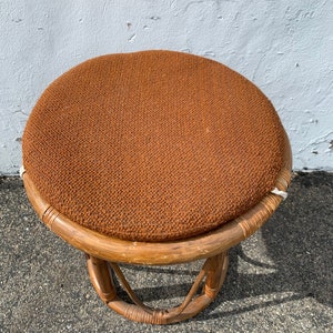 Rattan Stool Bentwood Bamboo Paul Frankl Style Ottoman Footrest Rattan Hassock Wood Vintage Seating Mid Century Furniture Bohemian Boho Chic image 2