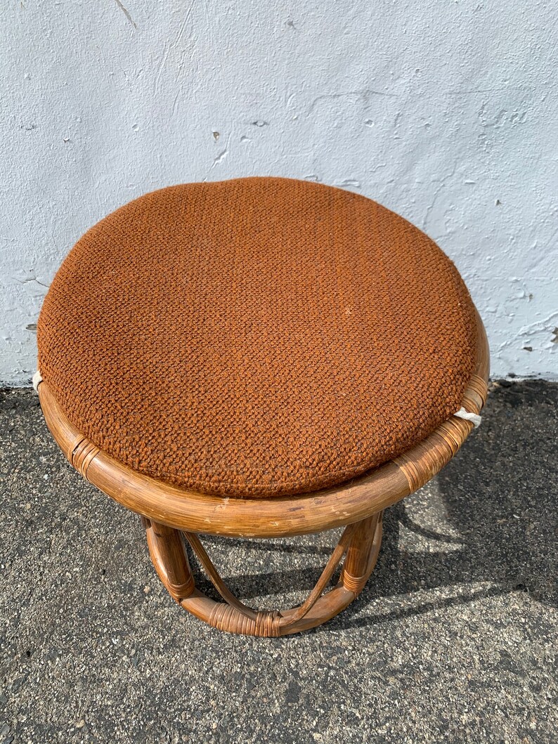 Rattan Stool Bentwood Bamboo Paul Frankl Style Ottoman Footrest Rattan Hassock Wood Vintage Seating Mid Century Furniture Bohemian Boho Chic image 2
