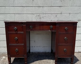 Antique Mahogany Wood Desk Writing Table Office Furniture Makeup Vanity Federal Neoclassical Style Computer Stand CUSTOM PAINT AVAILABLE