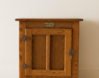 Antique White Clad Oak Ice Box Table, Entryway Cabinet CUSTOM PAINT AVAILABLE