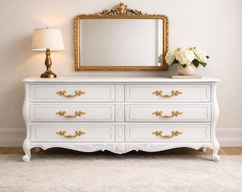 French Provincial Dresser by Hickory | Vintage 6-Drawer Bombe Chest - Refinished To Order