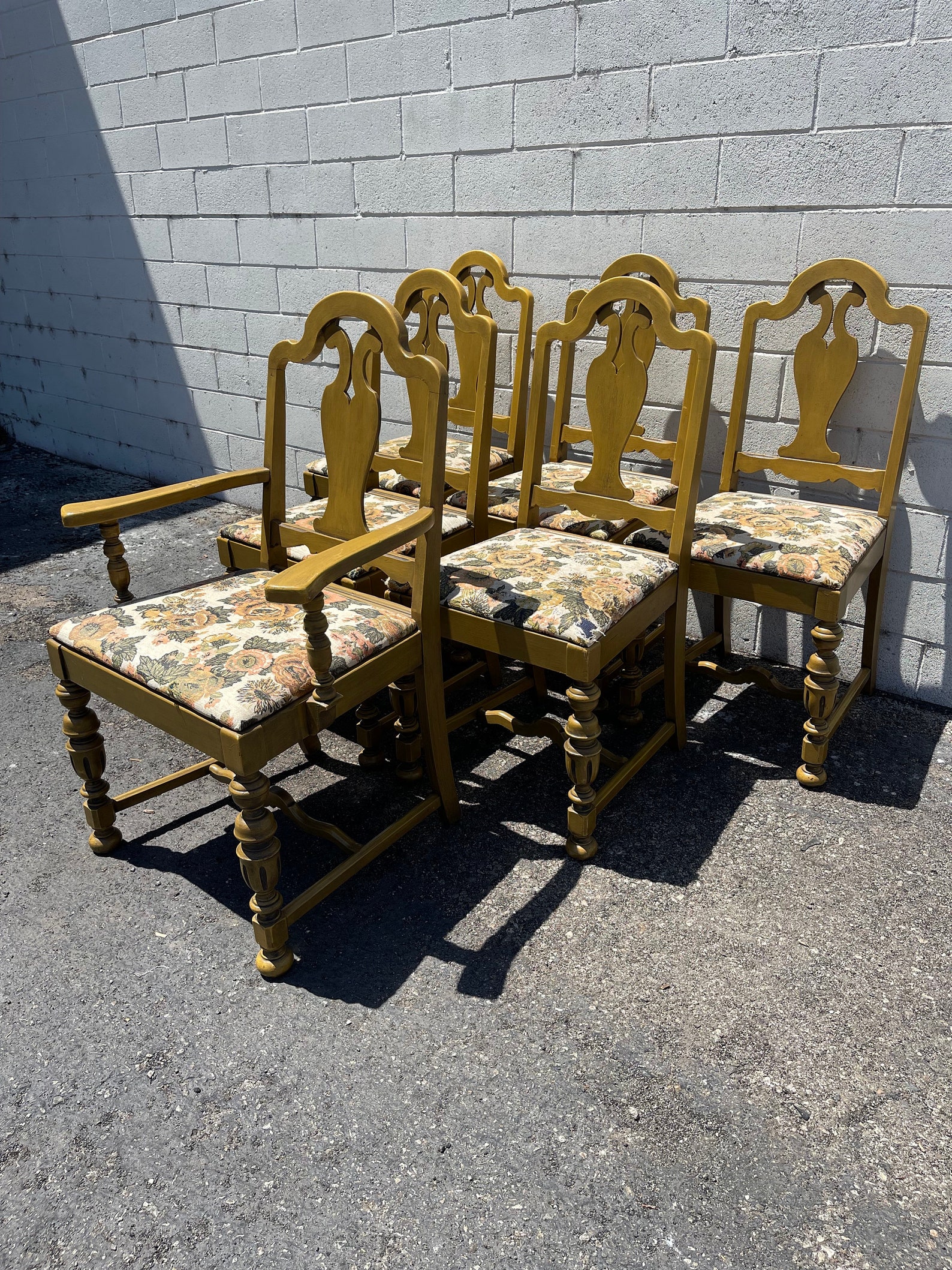 7pc Antique Dining Table Chairs Set Jacobean Chair Vintage Etsy