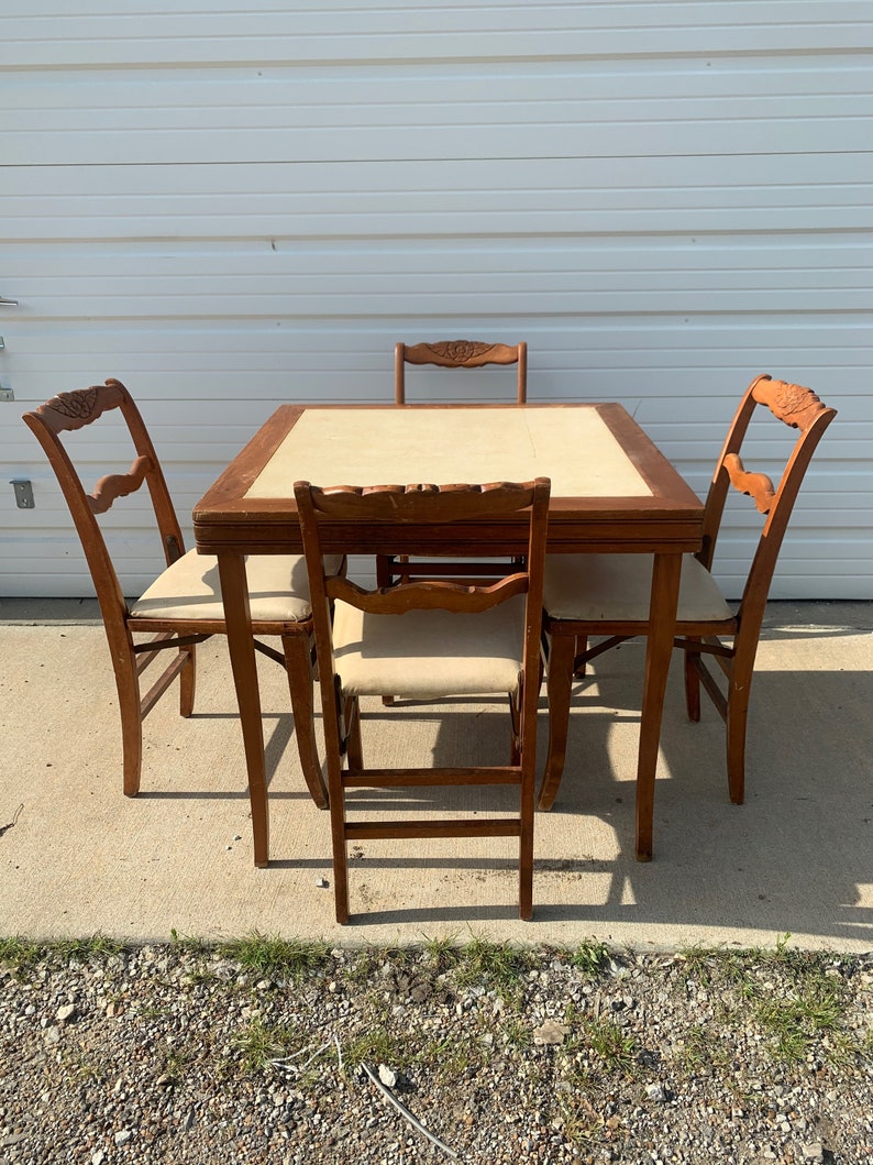5PC Vintage Game Card Table Chairs Dining Wood Kitchen Etsy