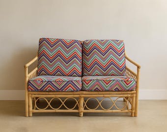 Vintage Bamboo Rattan Loveseat  — Bohemian Coastal